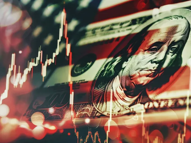 dollar bill with data trend line and flag background